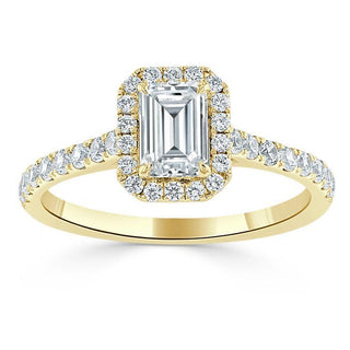 1.0 CT Emerald Cut Halo Moissanite Engagement Ring With Pave Setting - Barbara Maison 