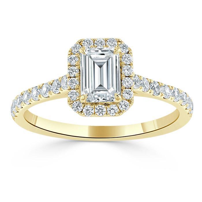 1.0 CT Emerald Cut Halo Moissanite Engagement Ring With Pave Setting - Barbara Maison 