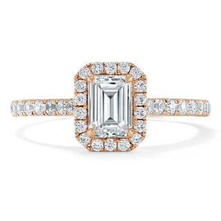 1.0 CT Emerald Cut Halo Moissanite Engagement Ring With Pave Setting - Barbara Maison 