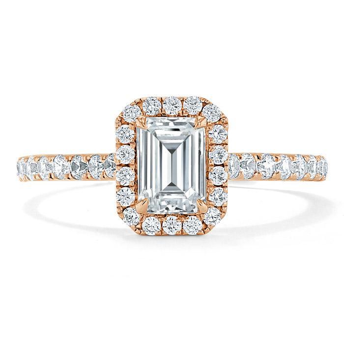 1.0 CT Emerald Cut Halo Moissanite Engagement Ring With Pave Setting - Barbara Maison 
