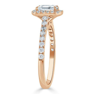 1.0 CT Emerald Cut Halo Moissanite Engagement Ring With Pave Setting - Barbara Maison 