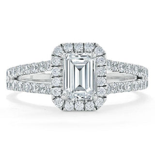 1.0 CT Emerald Cut Halo Split Shank Setting Moissanite Engagement Ring - Barbara Maison 