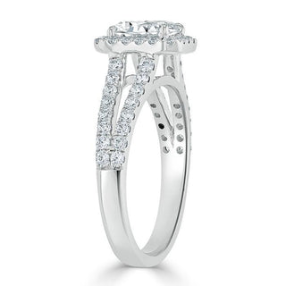 1.0 CT Emerald Cut Halo Split Shank Setting Moissanite Engagement Ring - Barbara Maison 