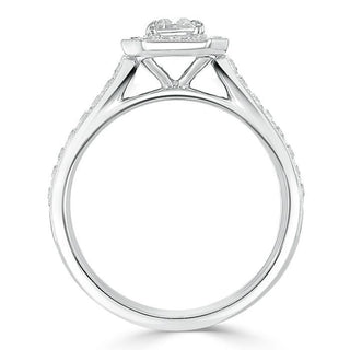 1.0 CT Emerald Cut Halo Moissanite Engagement Ring With Pave Setting - Barbara Maison 