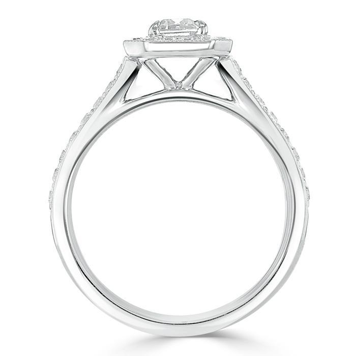 1.0 CT Emerald Cut Halo Moissanite Engagement Ring With Pave Setting - Barbara Maison 
