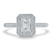 1.0 CT Emerald Cut Halo Moissanite Engagement Ring With Pave Setting - Barbara Maison 