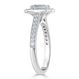 1.0 CT Emerald Cut Halo Moissanite Engagement Ring With Pave Setting - Barbara Maison 