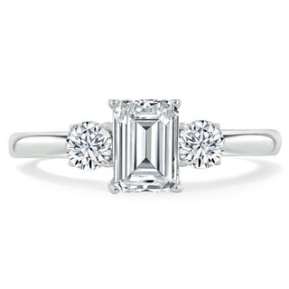 0.75 CT Emerald Cut Three Stone Moissanite Engagement Ring - Barbara Maison 