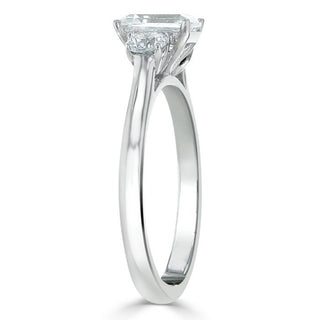 0.75 CT Emerald Cut Three Stone Moissanite Engagement Ring - Barbara Maison 