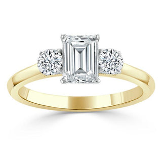 0.75 CT Emerald Cut Three Stone Moissanite Engagement Ring - Barbara Maison 