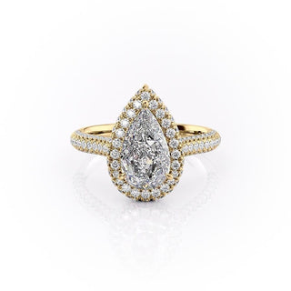 2.0 CT Pear Cut Halo Triple Pave Moissanite Engagement Ring - Barbara Maison 