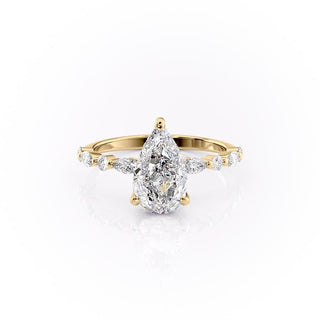 2.0 CT Pear Cut Solitaire Pave Setting Moissanite Engagement Ring - Barbara Maison 