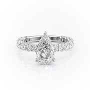 2.0 CT Pear Cut Solitaire Pave Setting Moissanite Engagement Ring - Barbara Maison 