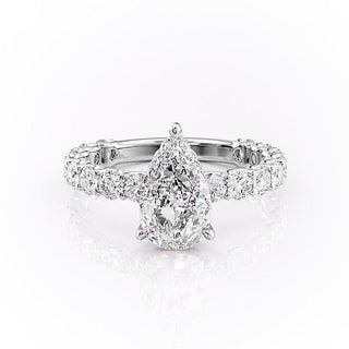 2.0 CT Pear Cut Solitaire Pave Setting Moissanite Engagement Ring - Barbara Maison 