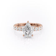 2.0 CT Pear Cut Solitaire Pave Setting Moissanite Engagement Ring - Barbara Maison 