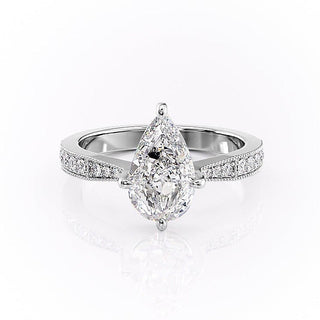 2.0 CT Pear Cut Solitaire Channel Pave Moissanite Engagement Ring - Barbara Maison 