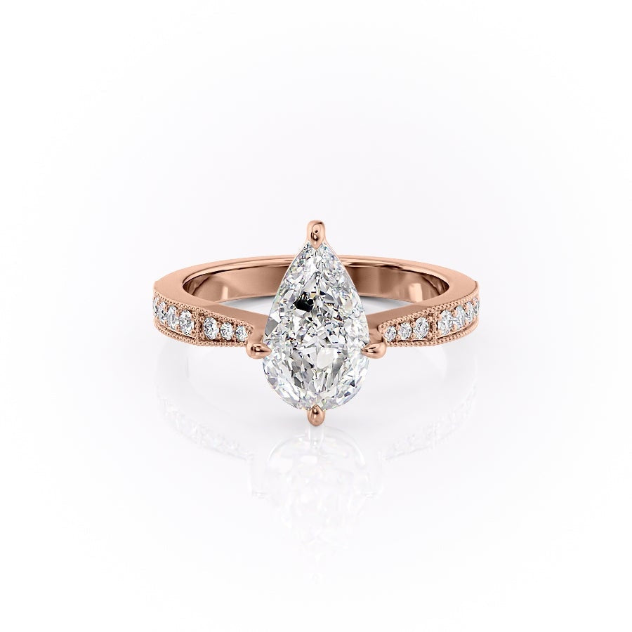 2.0 CT Pear Cut Solitaire Channel Pave Moissanite Engagement Ring - Barbara Maison 