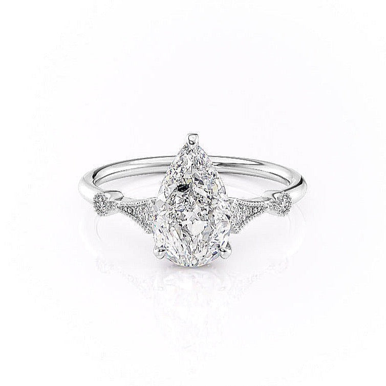 2.0 CT Pear Cut Solitaire Moissanite Engagement Ring. - Barbara Maison 