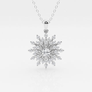 0.69 TCW Round Moissanite Diamond Sunburst Pendant Necklace - Barbara Maison 