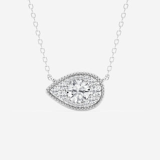 0.73 TCW Round Moissanite Diamond East West Pear Pendant Necklace - Barbara Maison 