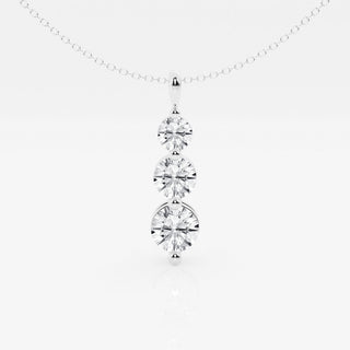 1.50 TCW Round Moissanite Diamond Three-Stone Drop Pendant Necklace - Barbara Maison 