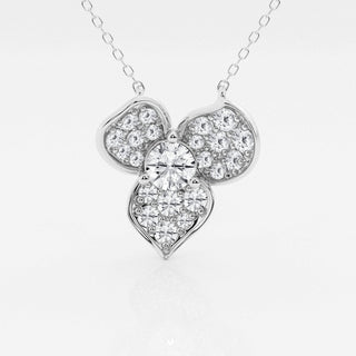 0.38 CT Round Moissanite Diamond Pave Flower Pendant Necklace - Barbara Maison 