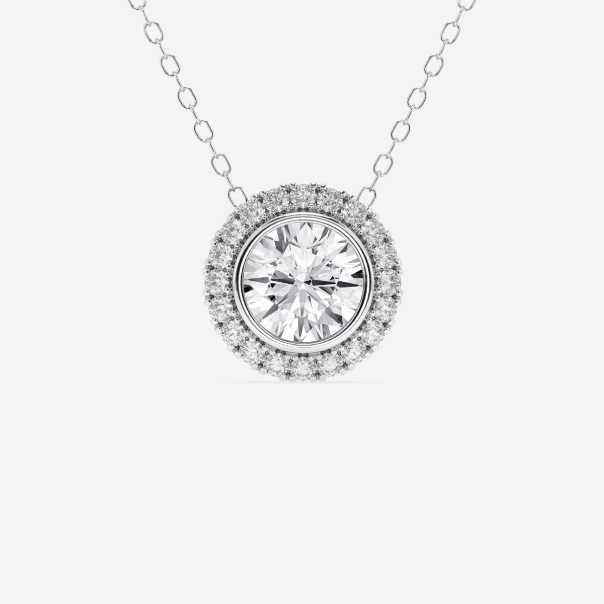 1.50 TC Round Moissanite Diamond Halo Style Necklace - Barbara Maison 