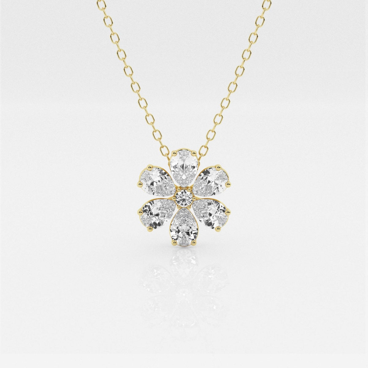0.93 TCW Round & Pear Moissanite Diamond Flower Pandant Necklace - Barbara Maison 