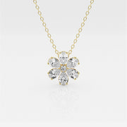 0.93 TCW Round & Pear Moissanite Diamond Flower Pandant Necklace - Barbara Maison 