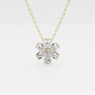 0.93 TCW Round & Pear Moissanite Diamond Flower Pandant Necklace - Barbara Maison 