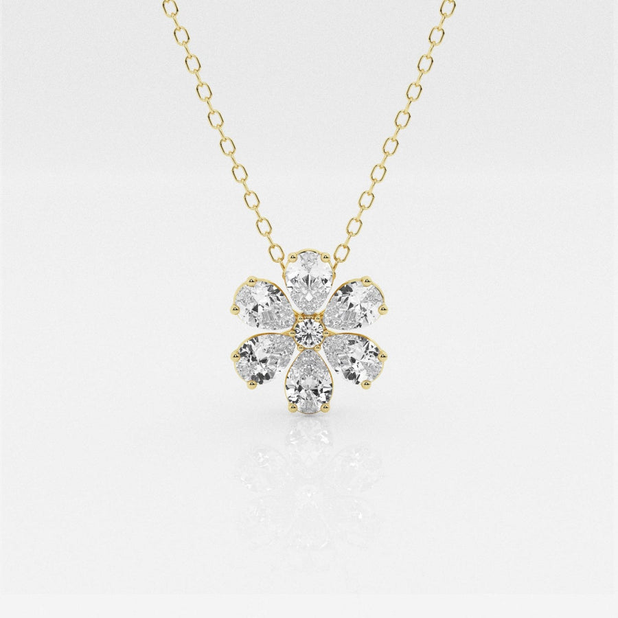 0.93 TCW Round & Pear Moissanite Diamond Flower Pandant Necklace - Barbara Maison 