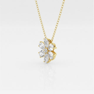 0.93 TCW Round & Pear Moissanite Diamond Flower Pandant Necklace - Barbara Maison 