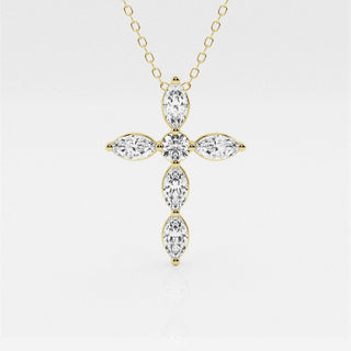 1.0 TCW Round & Marquise Moissanite Diamond Cross Necklace - Barbara Maison 