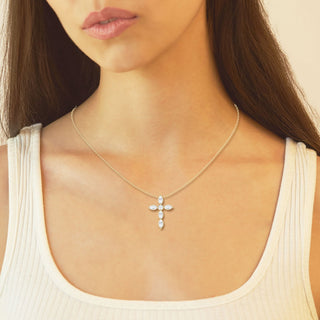 1.0 TCW Round & Marquise Moissanite Diamond Cross Necklace - Barbara Maison 