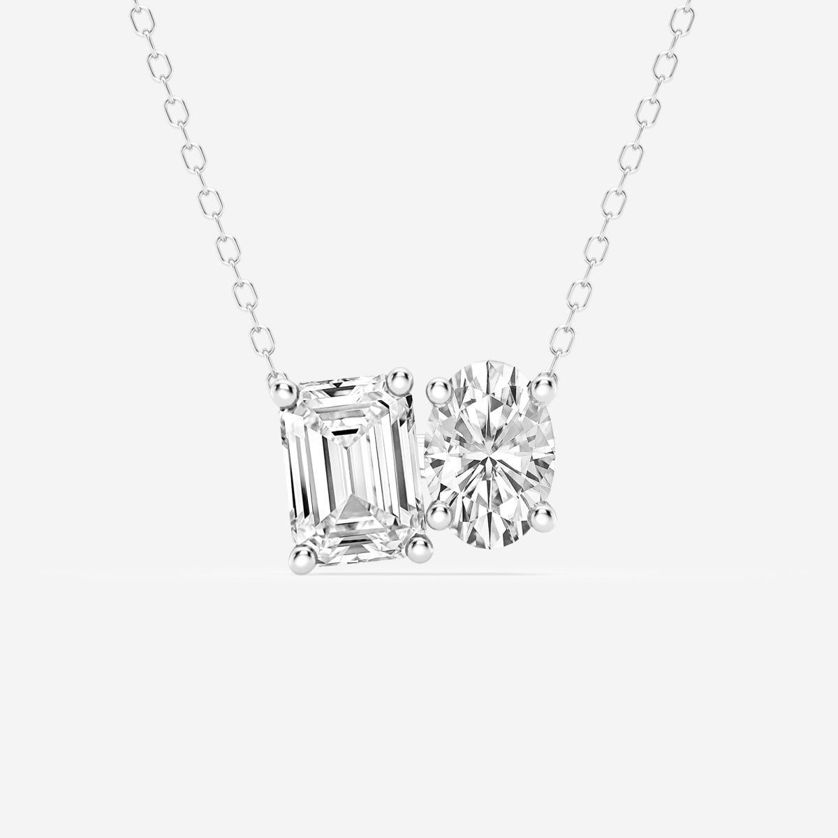 2.40 TCW Emerald & Oval Moissanite Diamond Two Stone Necklace - Barbara Maison 