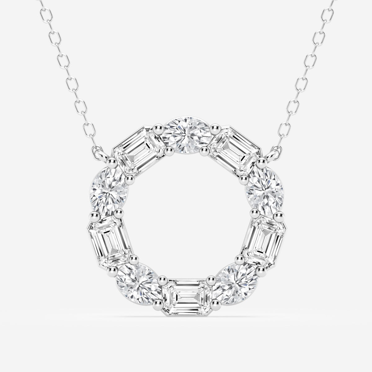 3.0 TCW Emerald & Oval Moissanite Diamond Circle Pendant Necklace - Barbara Maison 