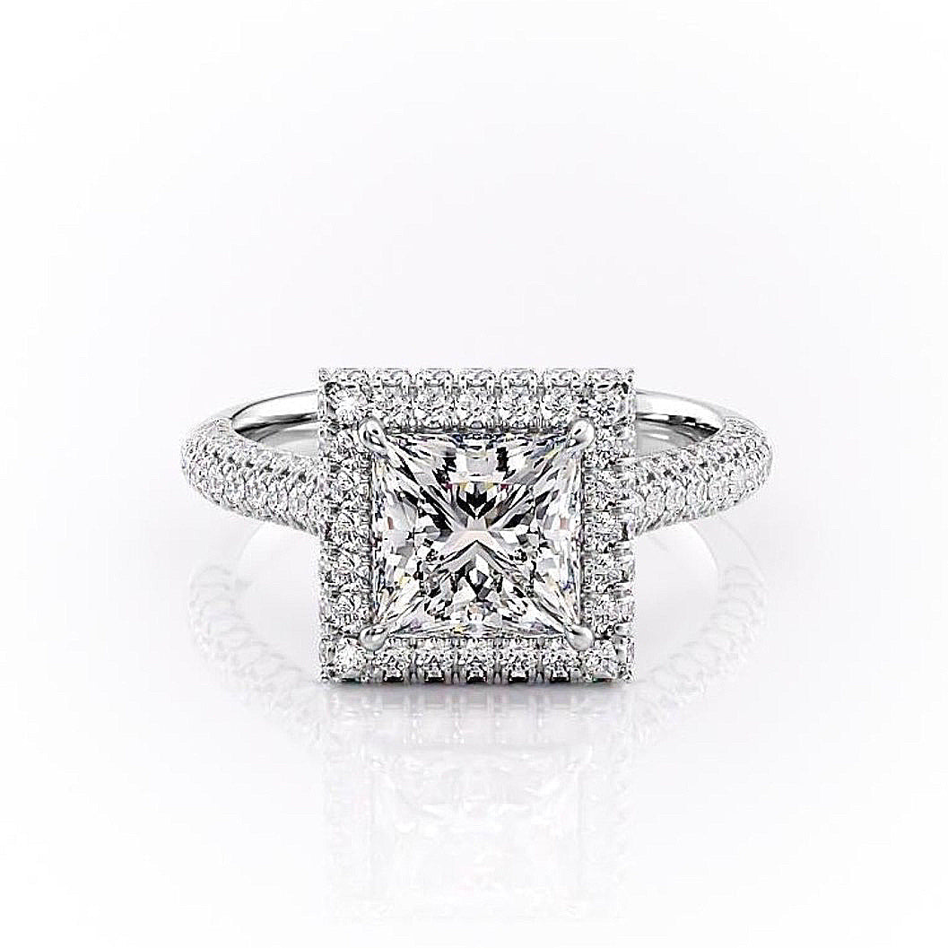 2.08 CT Princess Cut Double Halo Moissanite Engagement Ring - Barbara Maison 