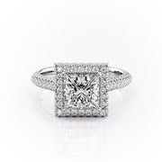 2.08 CT Princess Cut Double Halo Moissanite Engagement Ring - Barbara Maison 