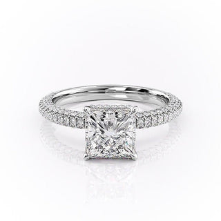 2.08 CT Princess Cut Hidden Halo Pave Setting Moissanite Engagement Ring - Barbara Maison 