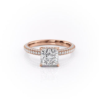 2.08 CT Princess Cut Hidden Halo Pave Setting Moissanite Engagement Ring - Barbara Maison 