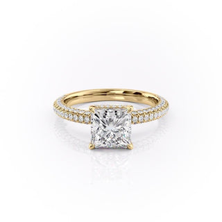 2.08 CT Princess Cut Hidden Halo Pave Setting Moissanite Engagement Ring - Barbara Maison 