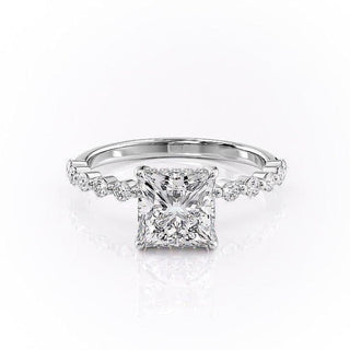 2.08 CT Princess Cut Hidden Halo Pave Setting Moissanite Engagement Ring - Barbara Maison 