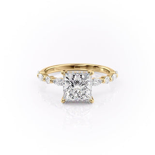 2.08 CT Princess Cut Solitaire Pave Setting Moissanite Engagement Ring - Barbara Maison 