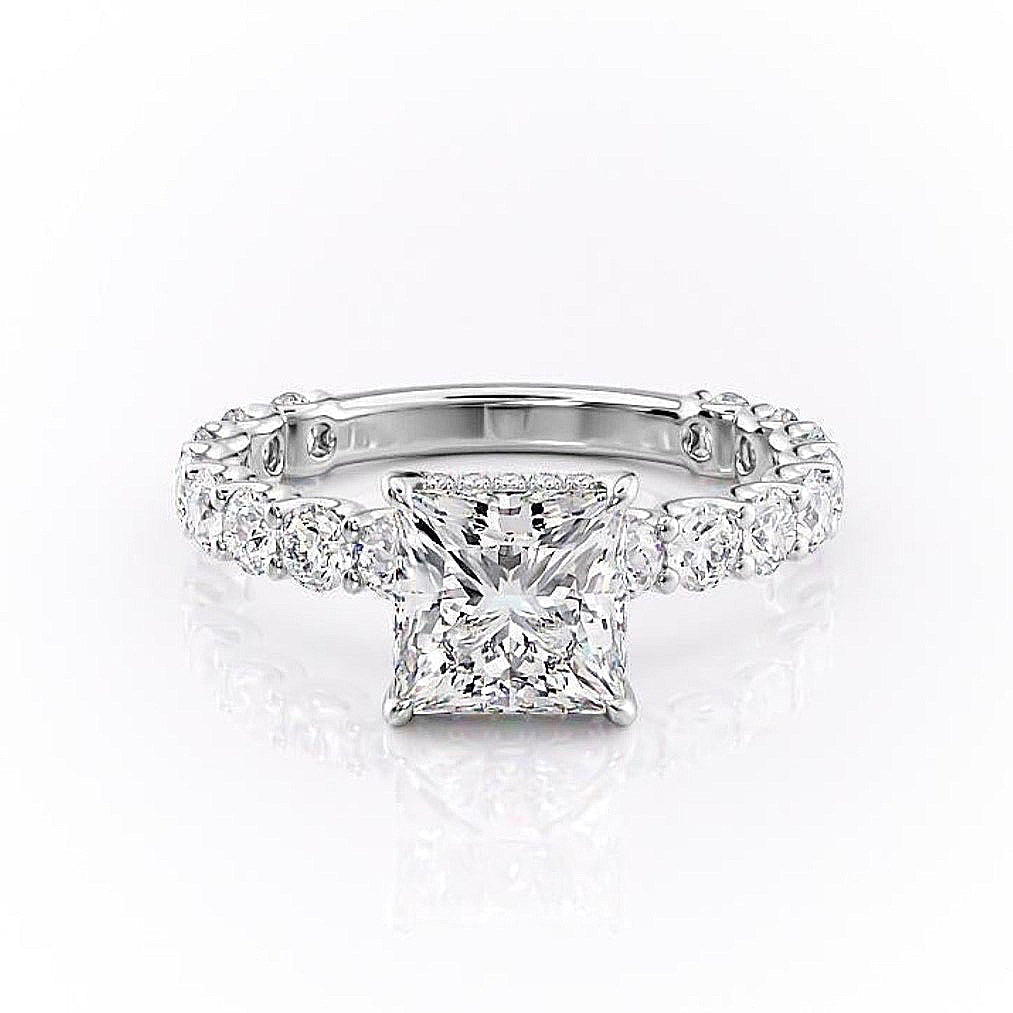 2.08 CT Princess Cut Solitaire Pave Setting Moissanite Engagement Ring - Barbara Maison 
