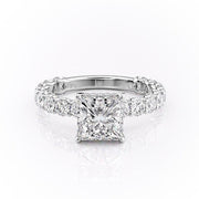 2.08 CT Princess Cut Solitaire Pave Setting Moissanite Engagement Ring - Barbara Maison 