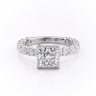 2.08 CT Princess Cut Solitaire Pave Setting Moissanite Engagement Ring - Barbara Maison 