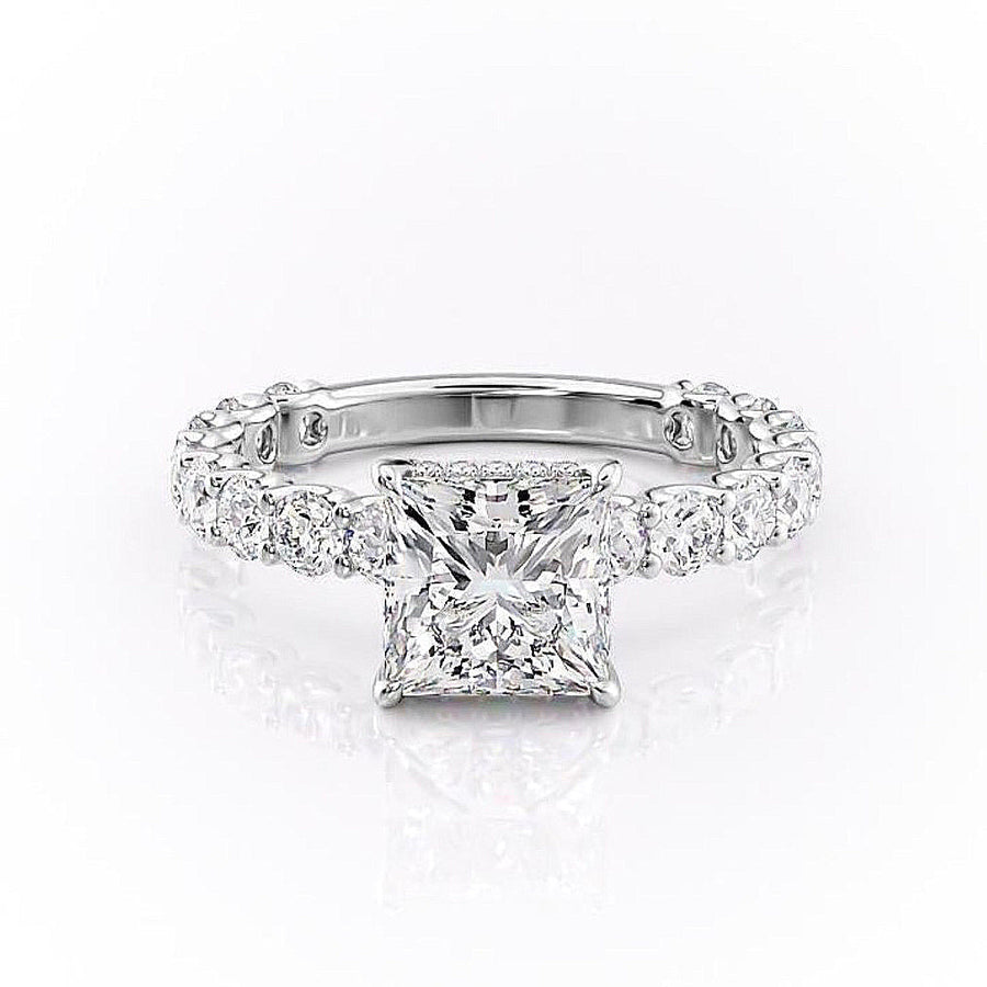 2.08 CT Princess Cut Solitaire Pave Setting Moissanite Engagement Ring - Barbara Maison 
