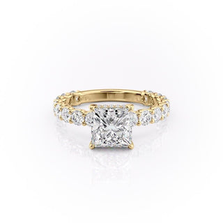 2.08 CT Princess Cut Solitaire Pave Setting Moissanite Engagement Ring - Barbara Maison 