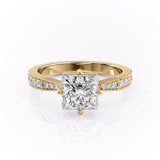 2.08 CT Princess Cut Solitaire Channel Pave Moissanite Engagement Ring - Barbara Maison 