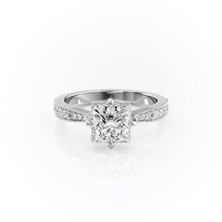 2.08 CT Princess Cut Solitaire Channel Pave Moissanite Engagement Ring - Barbara Maison 